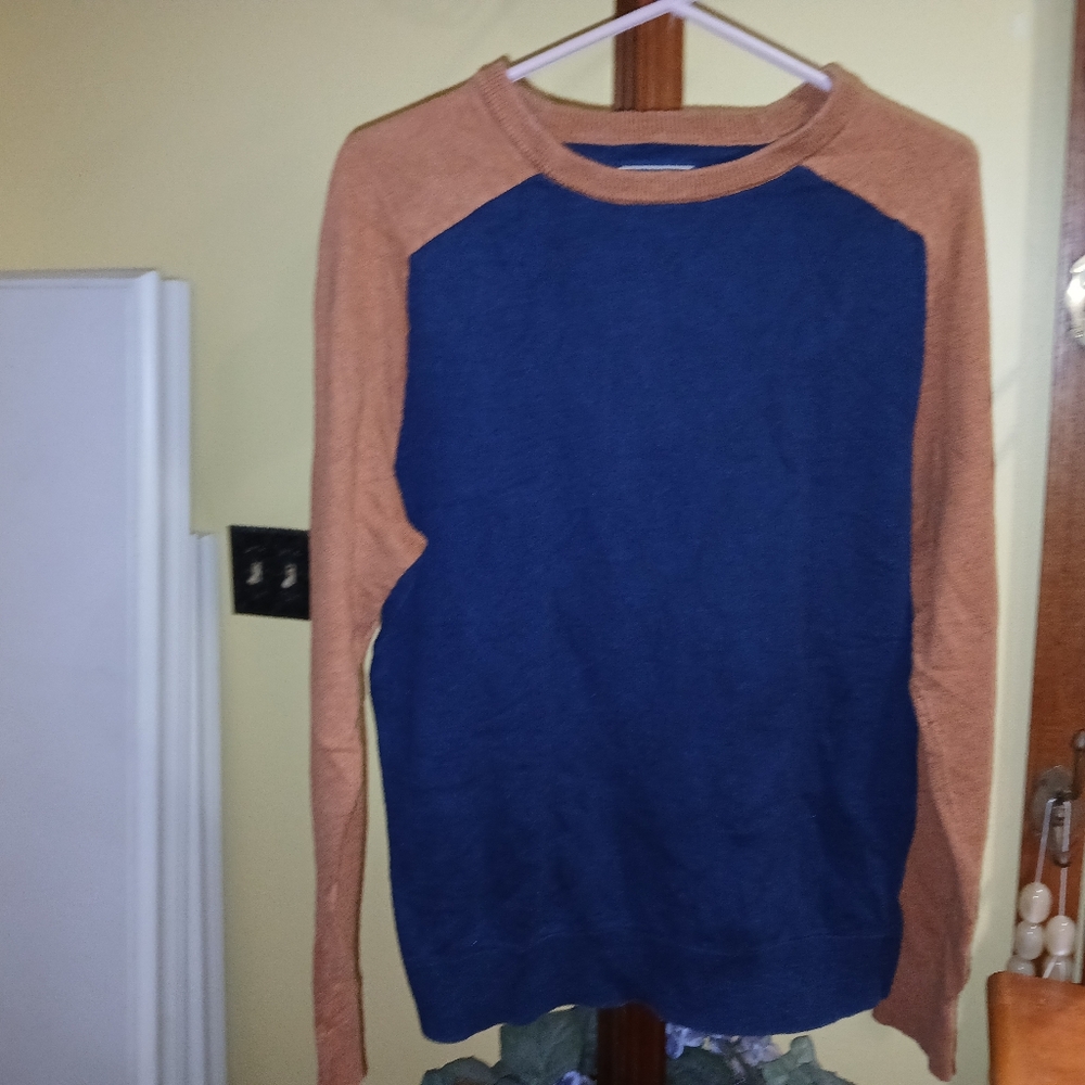 Hawker Rye Colorblock Crewneck Sweater Navy Tan Men's Medium - Picture 2 of 6